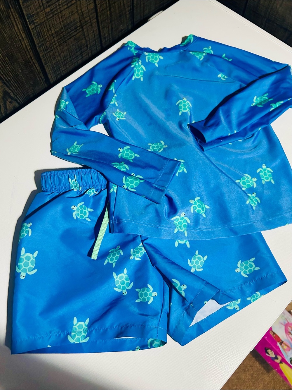 H&M Blue Swim Rashguard Set with Sea Turtle Print